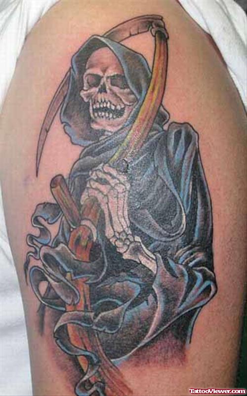 Classic Grim Reaper Tattoo On Biceps