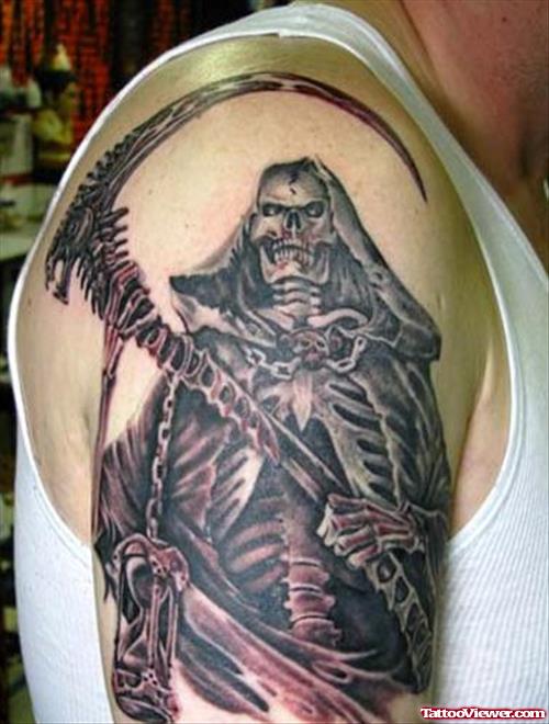 Man Right Half Sleeve Grim Reaper Tattoo