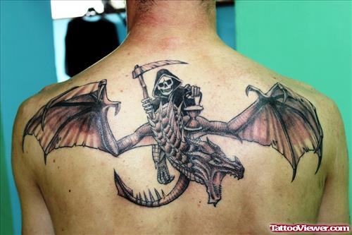 Devil Winged Grim Reaper Tattoo On Back