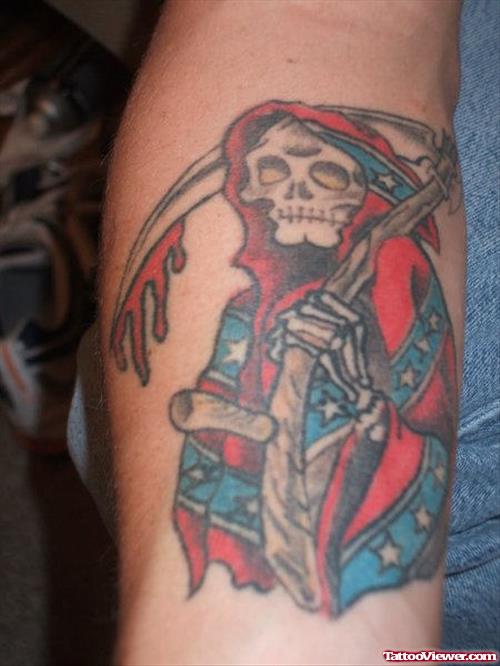 Colored Grim Reaper Tattoo On Arm