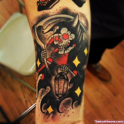Red eyes Grim Reaper Tattoo On Sleeve