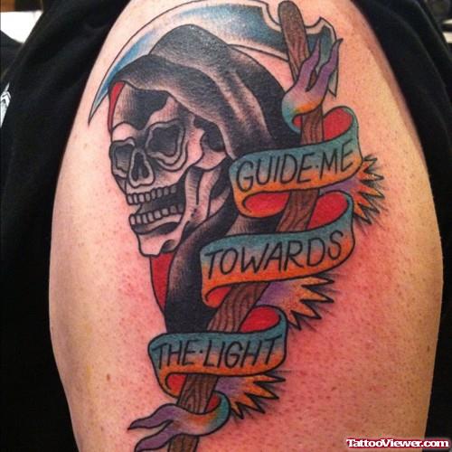 Grim Reaper Tattoo On Left Shoulder