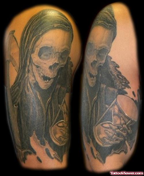 Grey Ink Grim Reaper Tattoo Design