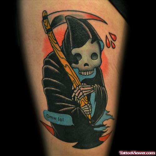 Beautiful Colored Grim Reaper Tattoo Design