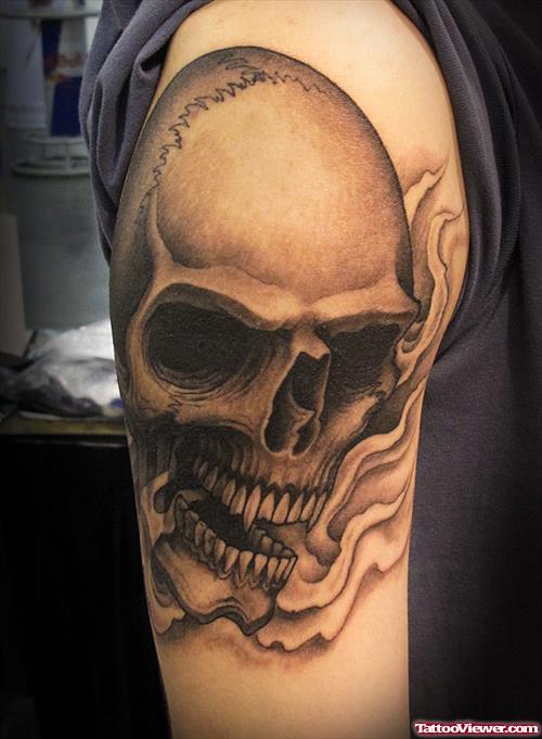 Awesome Grim Reaper Skull Tattoo On Sleeve