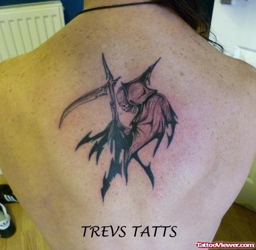 Tribal Grim Reaper Tattoo On Back For Girls