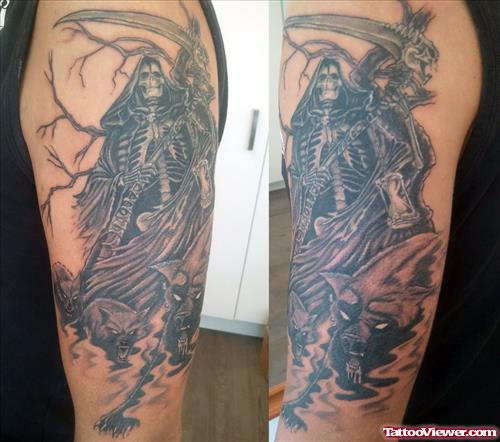 Scary Grim Reaper Tattoo On Sleeve