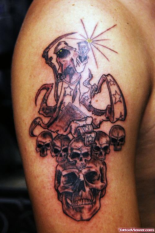 Right Bicep Grim Reaper Tattoo For Men