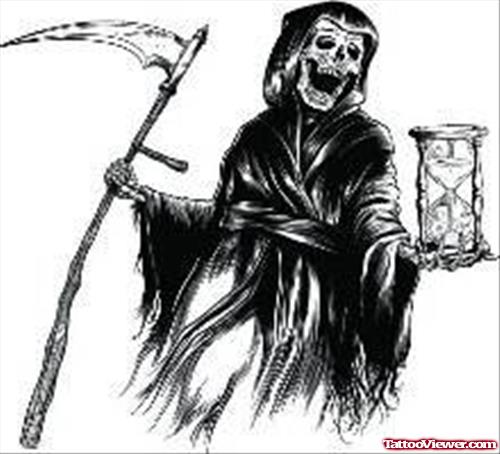 Grim Reaper With Hourglass Tattoo Design