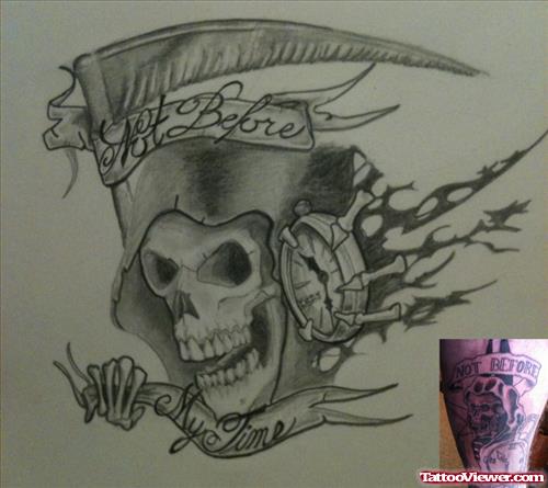 Grey Ink Grim Reaper Skull Tattoo Design For Men