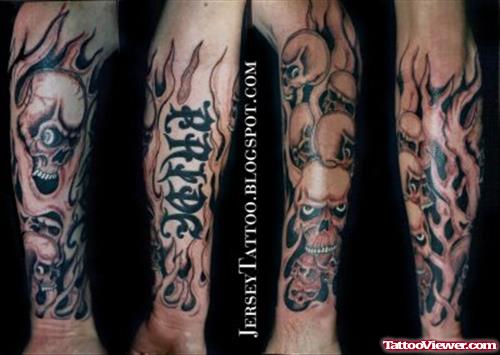 Cool Grey Ink Grim Reaper Tattoo On Sleeve