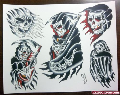 Ripped Skin Grim Reaper Tattoos Designs