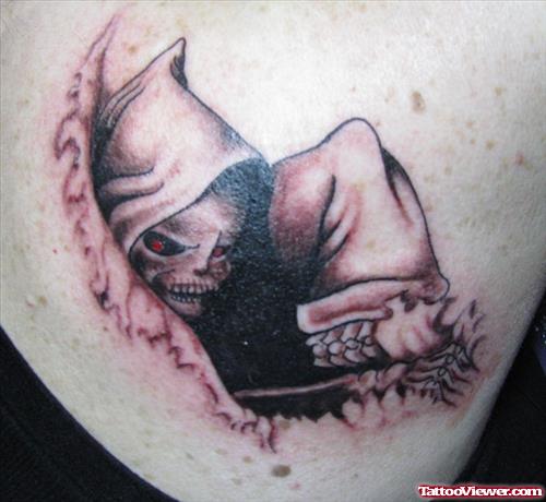 Ripped Skin Grim Reaper Tattoo On Sleeve