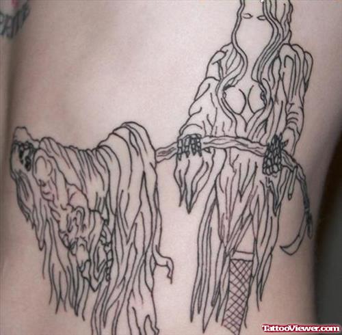 Melting Grim Reaper Tattoo On Back