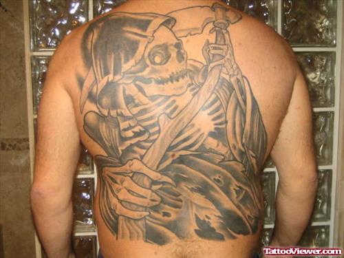 Grim Reaper Tattoo On Man Back Body