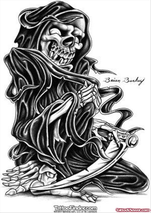 Grey Ink Grim Reaper Tattoos Designs