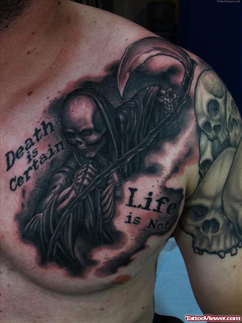 Best Grim Reaper Tattoo On Man Chest