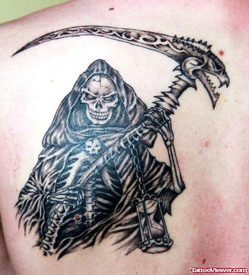 Back SHoulder Grim Reaper Tattoo For Men