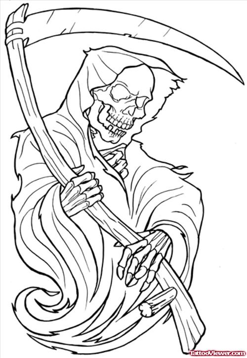 Attractive Outline Grim Reaper Tattoo Design