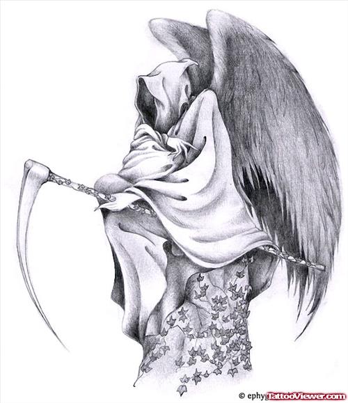 Winged Grim Reaper Tattoo Design