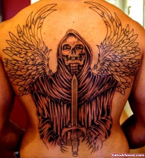 Winged Grim Reaper Tattoo Design On Back
