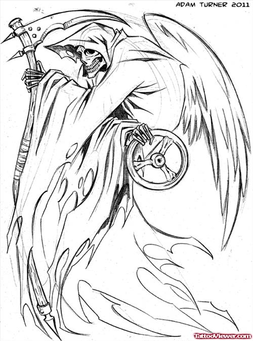Grim Reaper Outline Tattoo Design