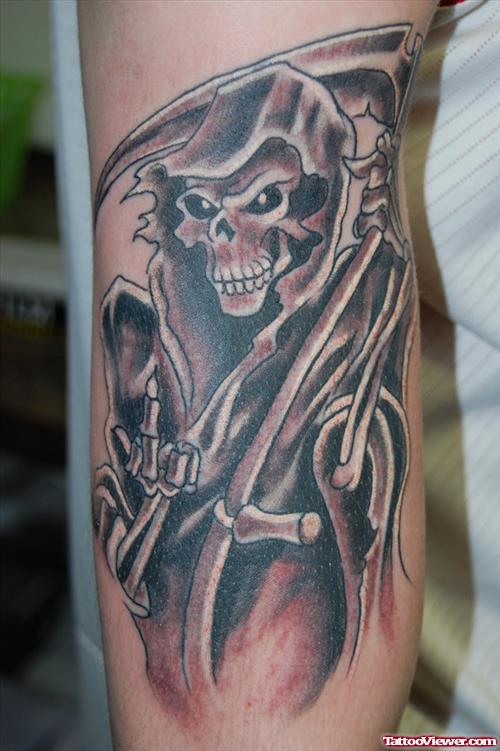 Fine Grim Reaper Tattoo On Biceps