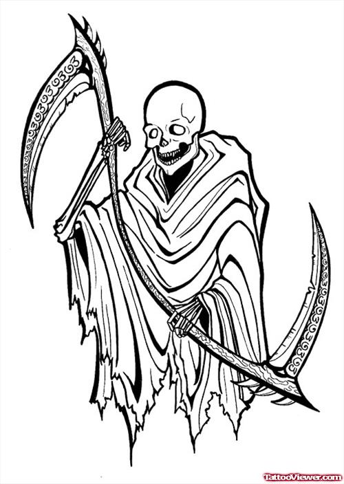 Cute Outline Grim Reaper Tattoo Design