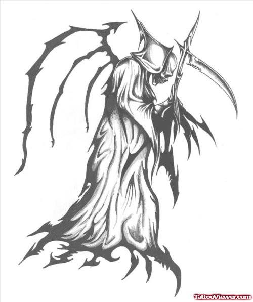 Black Tribal Grim Reaper Tattoo Design