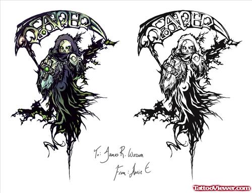Best Grey Ink Grim Reaper Tattoos Designs