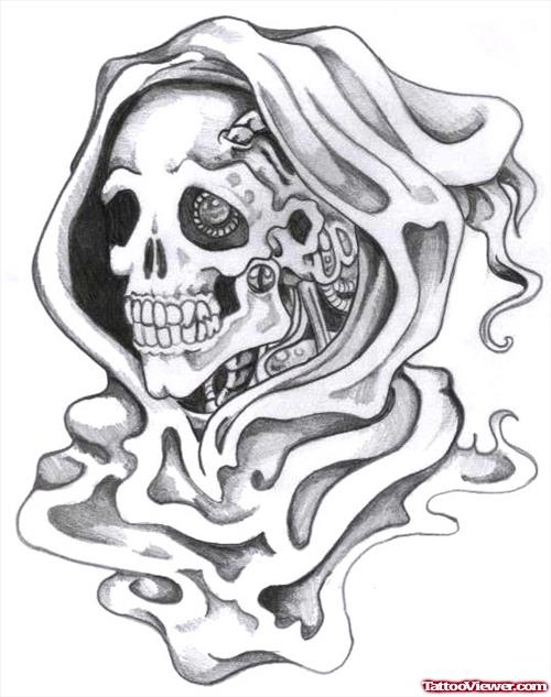 Awful Grim Reaper Skull Tattoo Design