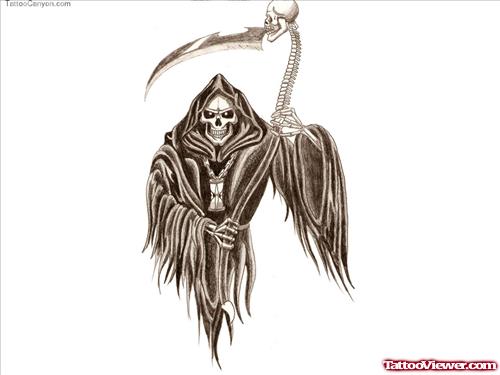 Simple Grey Ink Grim Reaper Tattoo Design