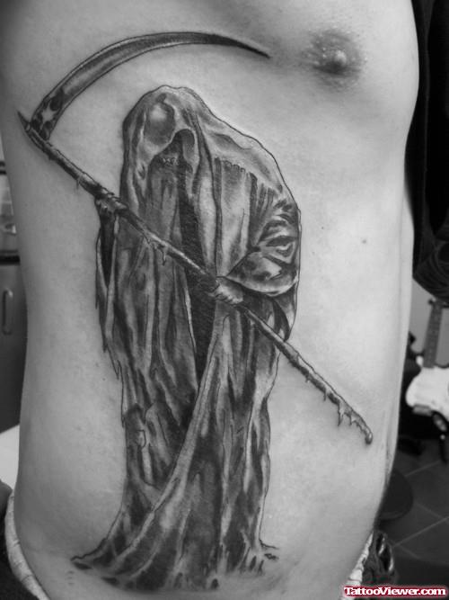 Grim Reaper Tattoo On Man Side Rib