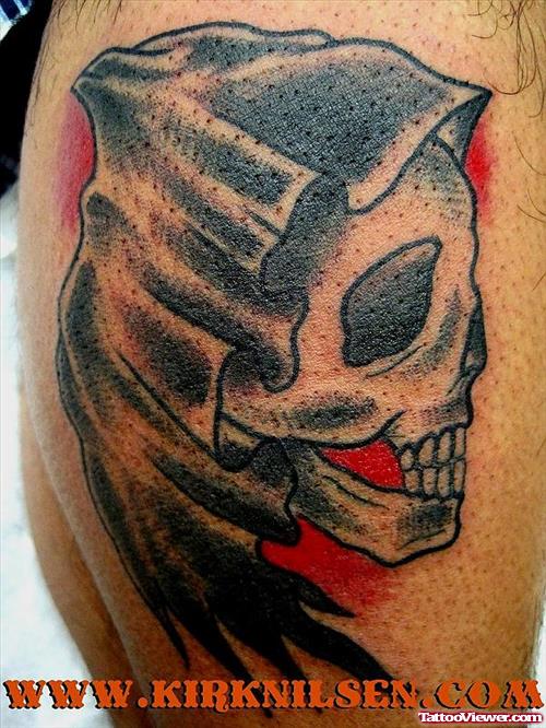 Traditional Black Ink Grim Reaper Tattoo