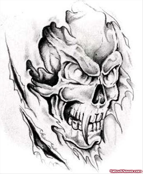 Ripped Skin Grim Reaper Head Tattoo Design