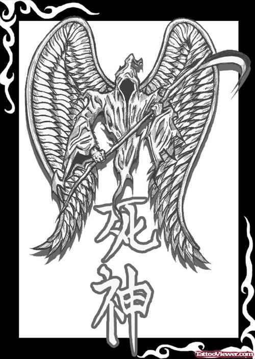 Inspiring Grey Ink Grim Reaper Tattoo Design