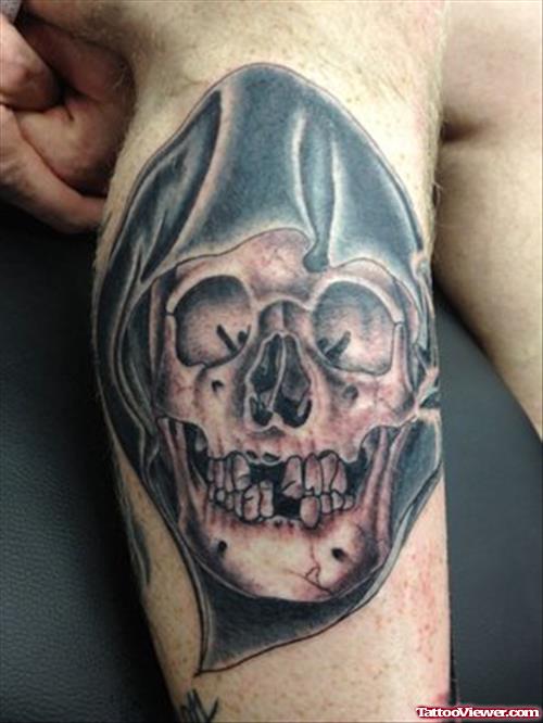 Grim Reaper Skull Tattoo On Leg
