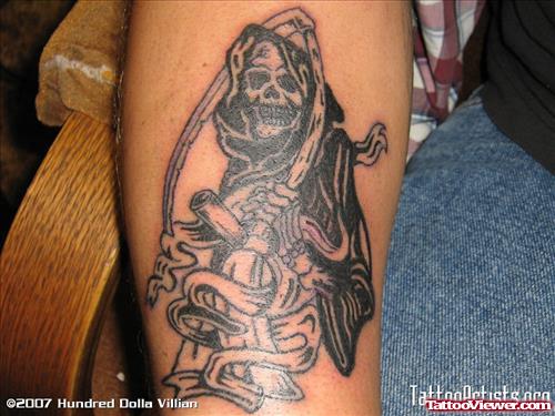 Good Grey Ink Grim Reaper Tattoo On Arm