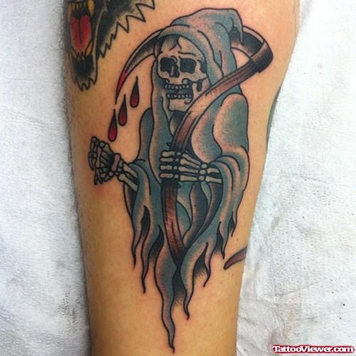 Colored Grim Reaper Tattoo On Sleeve