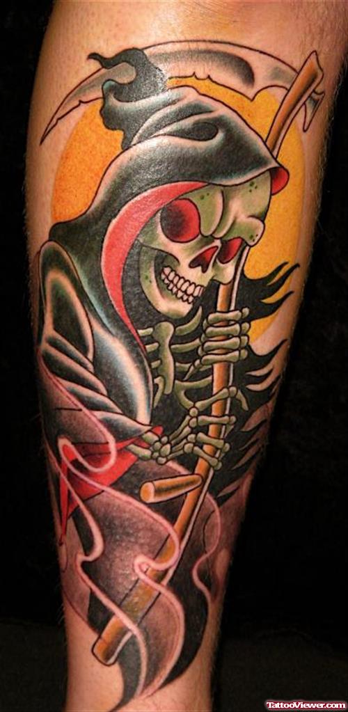 Colored Grim Reaper Tattoo On Sleeve For Men