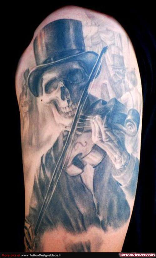 Black On Hat Grim Reaper Skull Tattoo Design