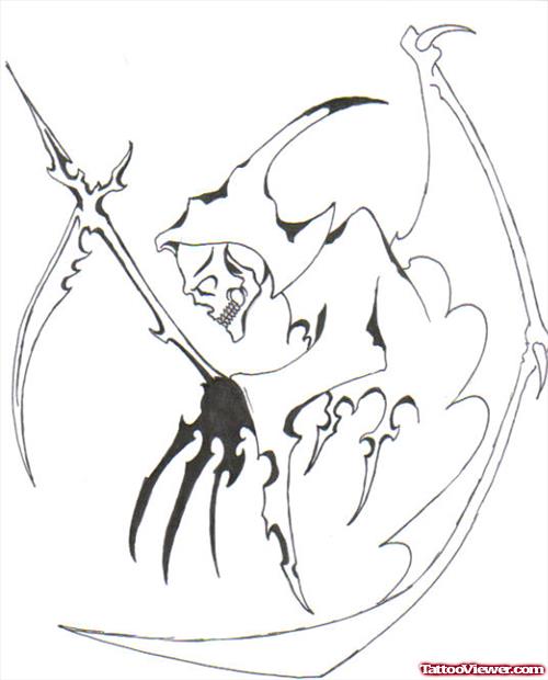 Outline Tribal Grim Reaper Tattoo Design
