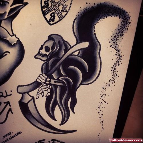 Dreadful Grey Ink Grim Reaper Tattoo Design