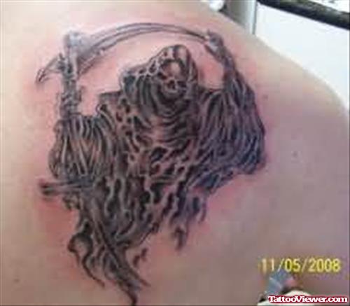 Grim Reaper Back Shoulders Tattoo
