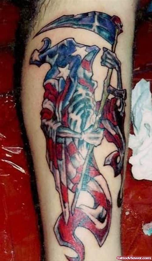 American Grim Tattoo On Leg