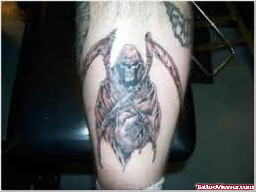 Grim Reaper Tattoo On Leg For Boys