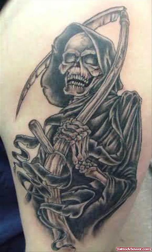 Grim Reaper Death Tattoo On Shoulder