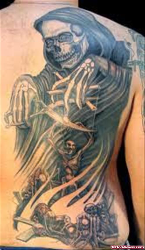 Old  Grim Reaper Tattoo On Back
