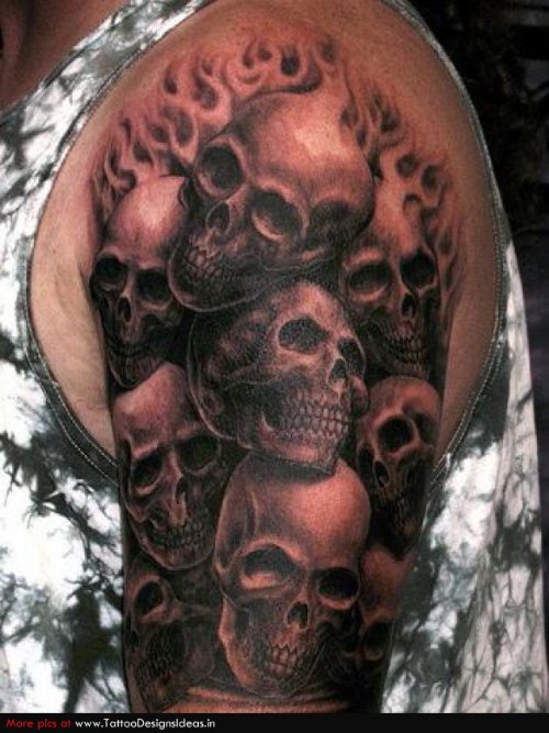 Grey Ink SKulls Grim Reaper Tattoo