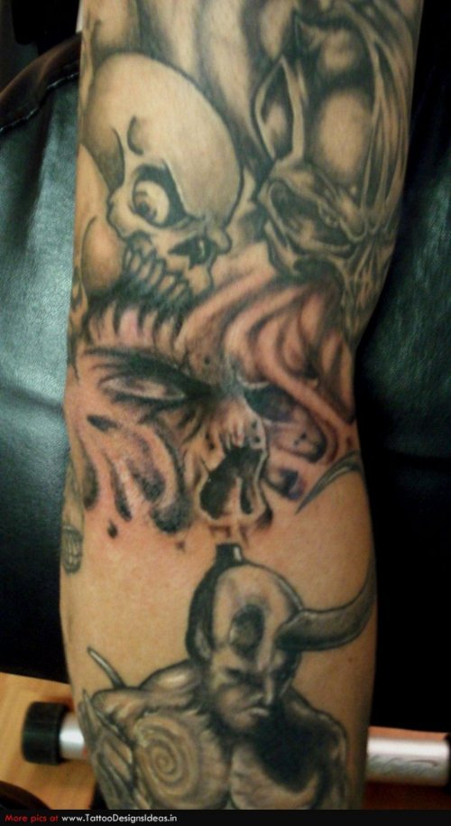 Attractive Grim Reaper Tattoo On Sleeve
